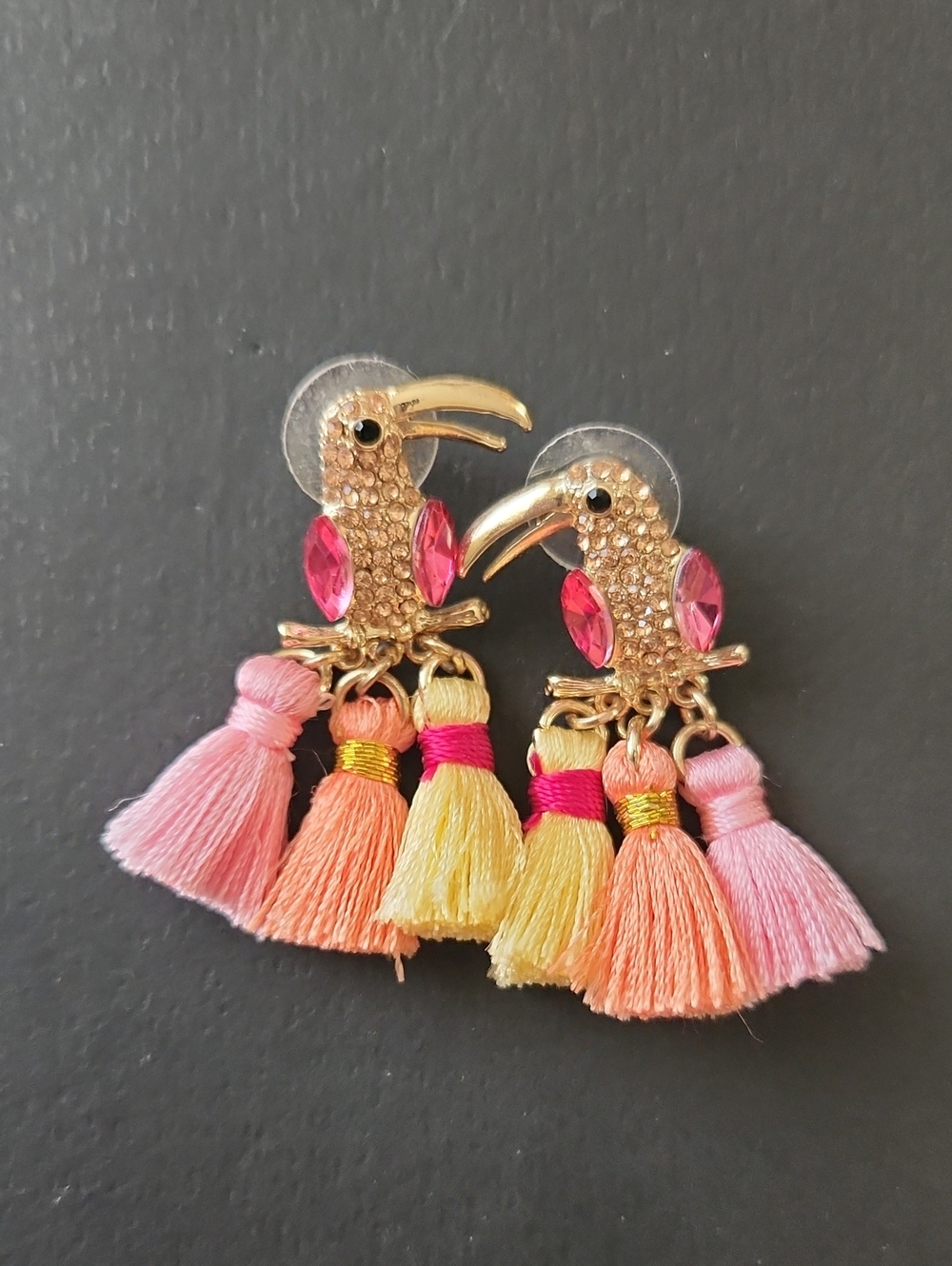 BaubleBar Gold Toucan Tassel Drop Stud Earrings - Pink, Peach & Yellow